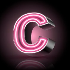 3d pink neon light letter C