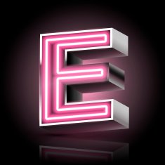 3d pink neon light letter E