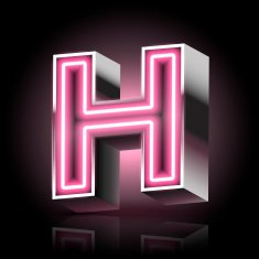 3d pink neon light letter H