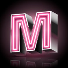 3d pink neon light letter M