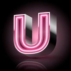 3d pink neon light letter U