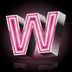 3d pink neon light letter W