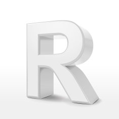 3d white alphabet R