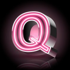 3d pink neon light letter Q
