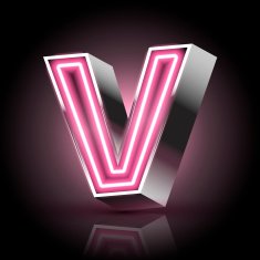 3d pink neon light letter V