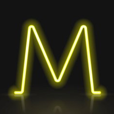 3d yellow neon light letter M