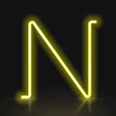 3d yellow neon light letter N