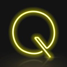 3d yellow neon light letter Q
