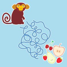 Monkey pear strawberry labyrinth game blue background for Preschool Children N2