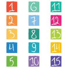 Set of colorful number tags in squares with jagged edges