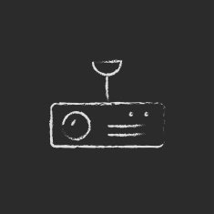 Vintage radio with analog dials and antenna drawn in chalk