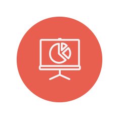 Roller screen with pie graph thin line icon