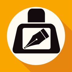 Icon pen on white circle with a long shadow