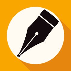 Icon pen on white circle with a long shadow N2