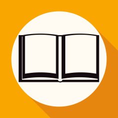 Book icon on white circle with a long shadow