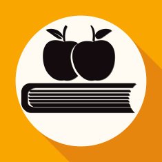 Book icon on white circle with a long shadow N5