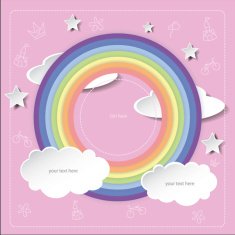 circle rainbow picture frame on pink background N2