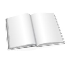 Blank vector opened realistic book on white background with reflection