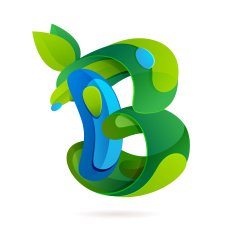 B letter volume ecology logo with leaves and water drops