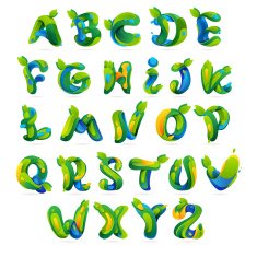 Ecology english alphabet letters with leaves and water drops set N2