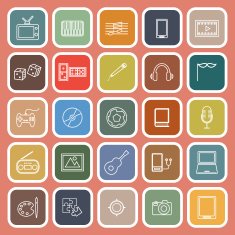 Entertainment line flat icons on orange background