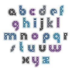 Rounded contrast technical small characters created from parts