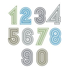 Retro geometric unusual striped numeration Vector poster bright