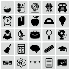 Set of black icons on white background Education N2