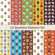 School and Education Owls Flat Seamless Patterns Set