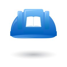 Blue work helmet wit a book
