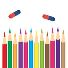 set of colored pencils with erasers on a white background