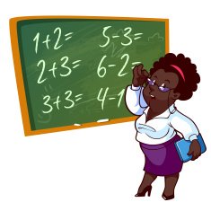 Cartoon teacher stands near the school board N2