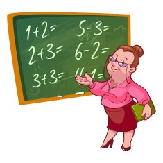 Cartoon teacher stands near the school board N4