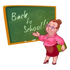 Cartoon teacher stands near the school board N5