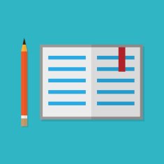 Flat style pencil and opened book Vector illustration