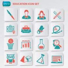 Education icons on clean buttons vector