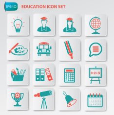 Education icons on clean buttons vector N2