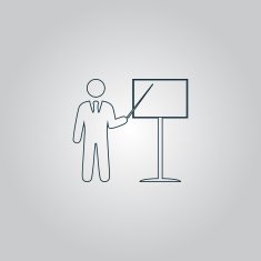 Presentation sign icon Man standing with pointer
