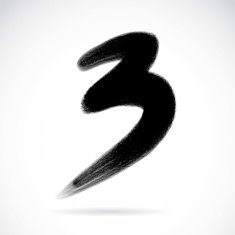Numbers three written with a brush on white background