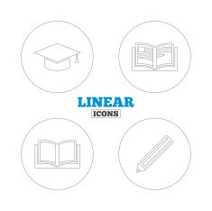 Pencil and open book signs Graduation cap icon N35