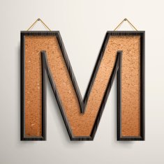 3d wooden frame cork board letter M
