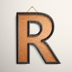 3d wooden frame cork board letter R