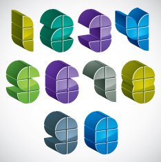 3d futuristic numbers set in blue and green colors