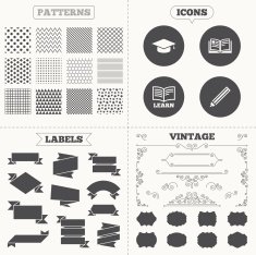 Pencil and open book signs Graduation cap icon N36