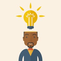Black businessman with bulb on his head