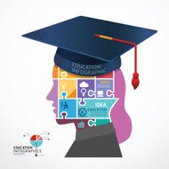 infographic Template Graduation cap with Head jigsaw banner