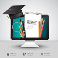 Vector Education school university e-learning concept with computer