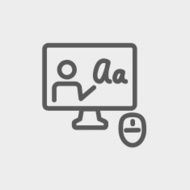Laptop and mouse in online tutorial thin line icon N3