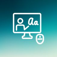 Desktop and mouse in online tutorial thin line icon