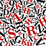 Black and red alphabet letters seamless pattern